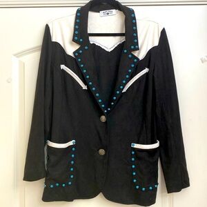 Crazy Train Blazer Women’s Turquoise Embellishment pockets Western Cowgi…